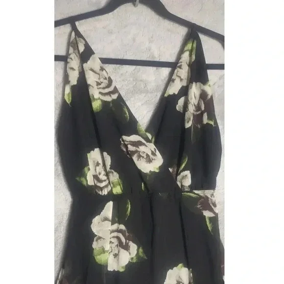 Cotton Candy LA Sheer Floral Maxi Two Slits Built in Romper V Neck - Picture 4 of 9